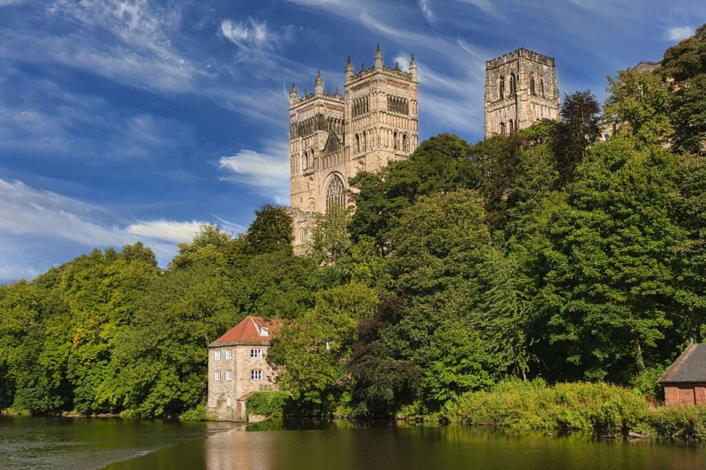 durham, cathedral, city, architecture, england, nature, religion, building, landmark, tourism, christianity, sky, uk, river