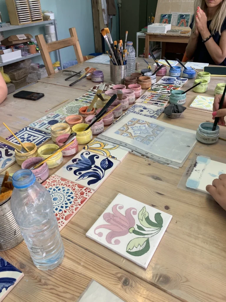paint on the table at the Gazette Azulejo in porto portugal