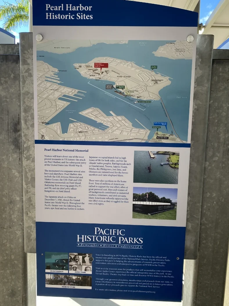Map of Pearl Harbor National Memorial showing the layout of the site and key locations