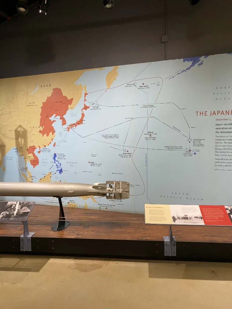 Historical map inside Pearl Harbor National Memorial showing the movement of Japanese forces during the attack