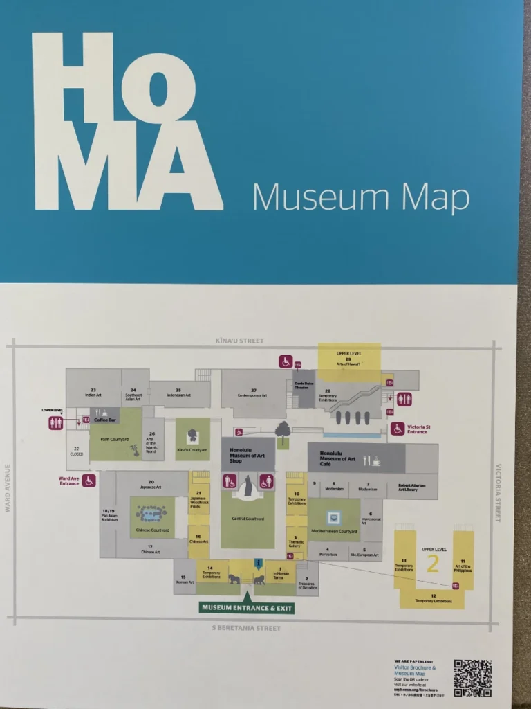 Map of the Honolulu Museum of Art showing gallery locations and layout